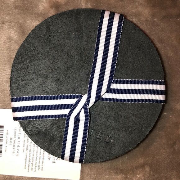 Half United Home Black Leather Coaster Set of 4 - Picture 2 of 5